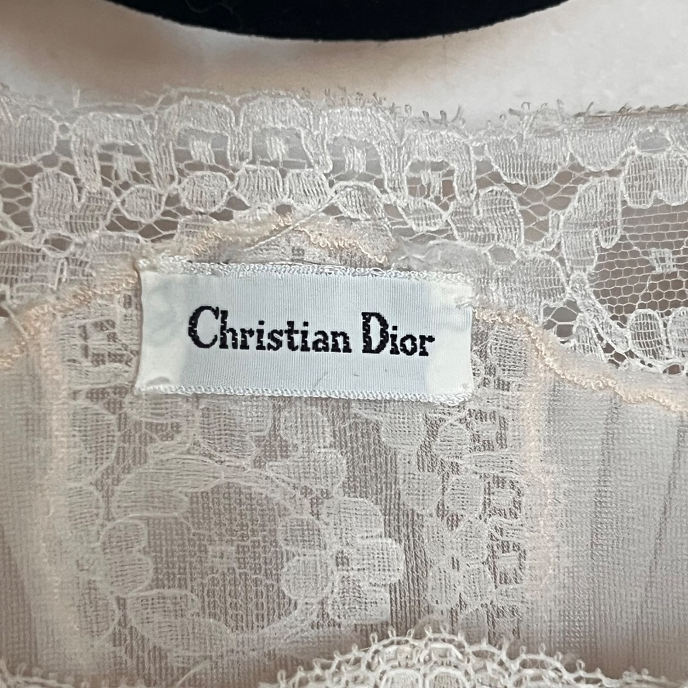 Vintage Christian Dior Lace Bed Jacket Sheer Peignoir Top Romantic Bridal 70s 80 - Picture 10 of 16